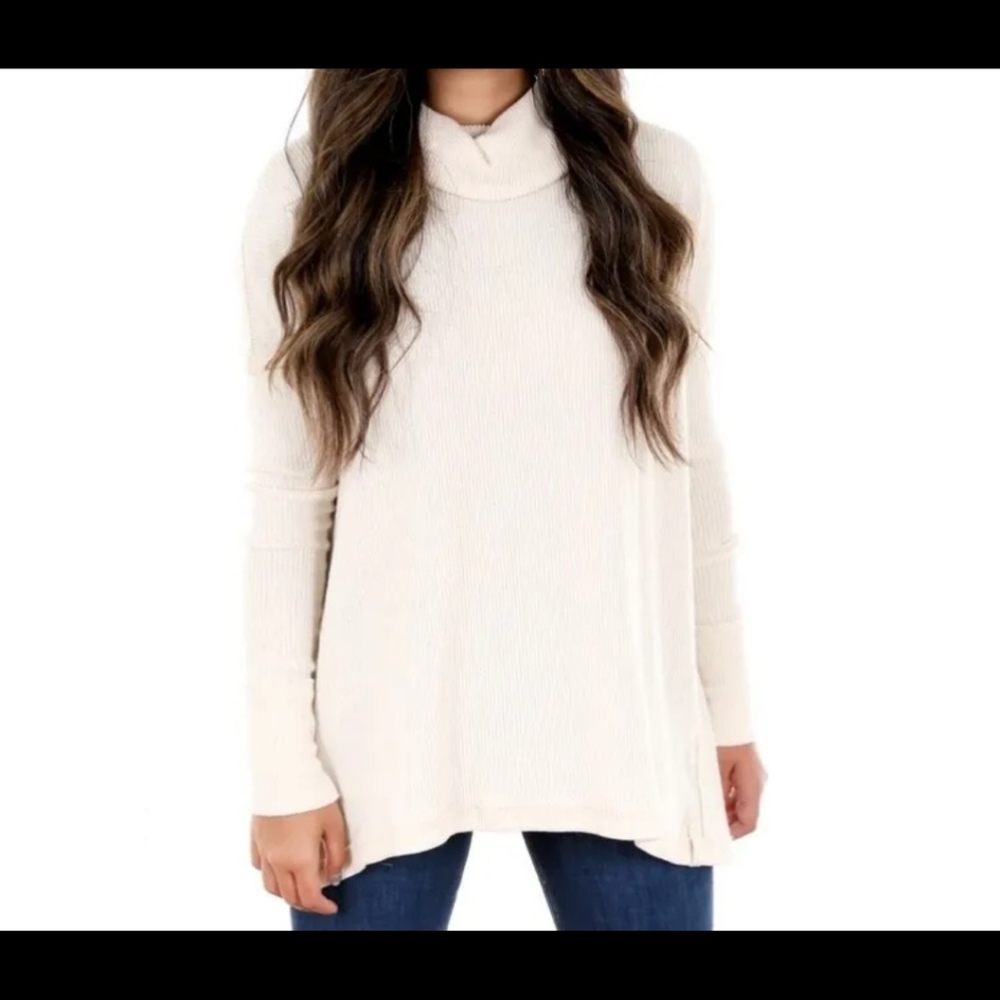 Free People We the Free Juicy Cowl Neck Open Back Long Sleeve Ribbed Top Medium.